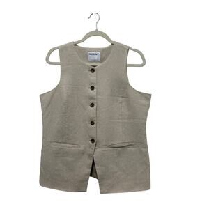 Old Navy Quiet Luxury Linen Blend Tan Beige Button Front Vest Large